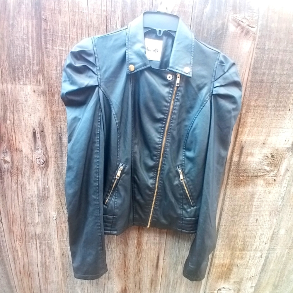 Miss Selfie Black Faux Leather Jacket Size M